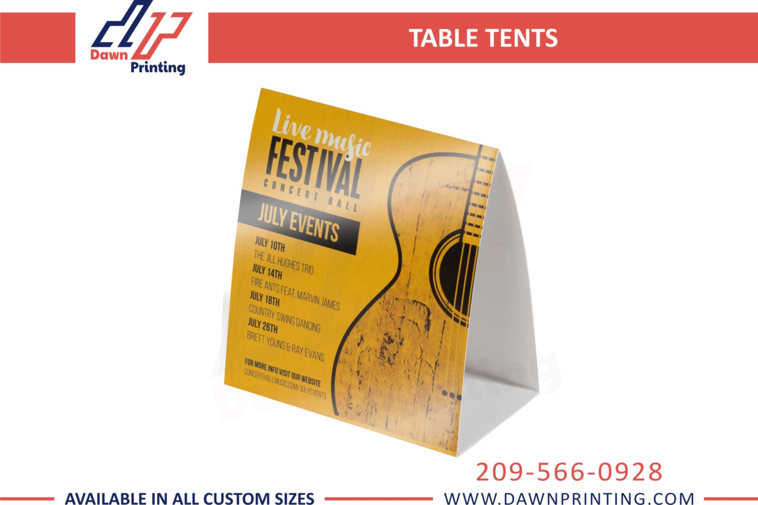 Custom Printed Table Tents - Dawn Printing