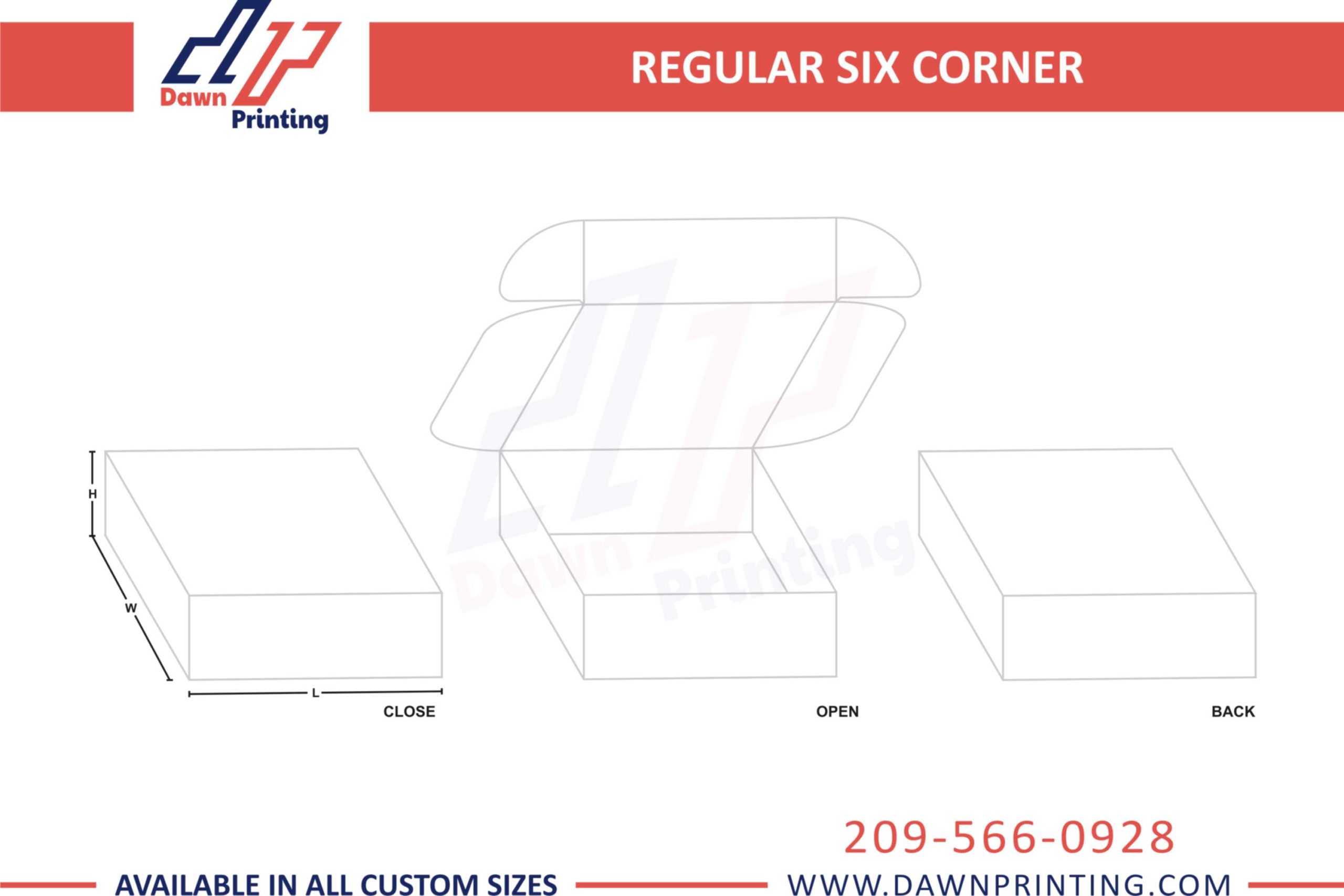 Dawn Printing - Regular Six Corner Packaging and Printing Boxes Templates